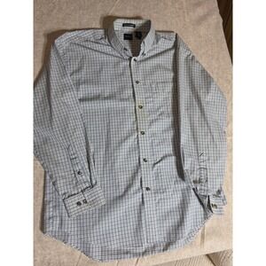 Arrow USA 1851 Mens Plaid Button Down Shirt Wrinkle Free Blue Tan Medium